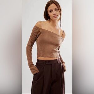 FREE PEOPLE Madeline Off The Shoulder Sweater - Beaver Fur